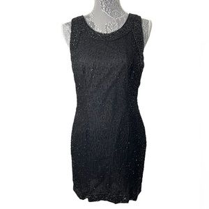Laurence Kazar Black Beaded Scoop Neck Mini Dress